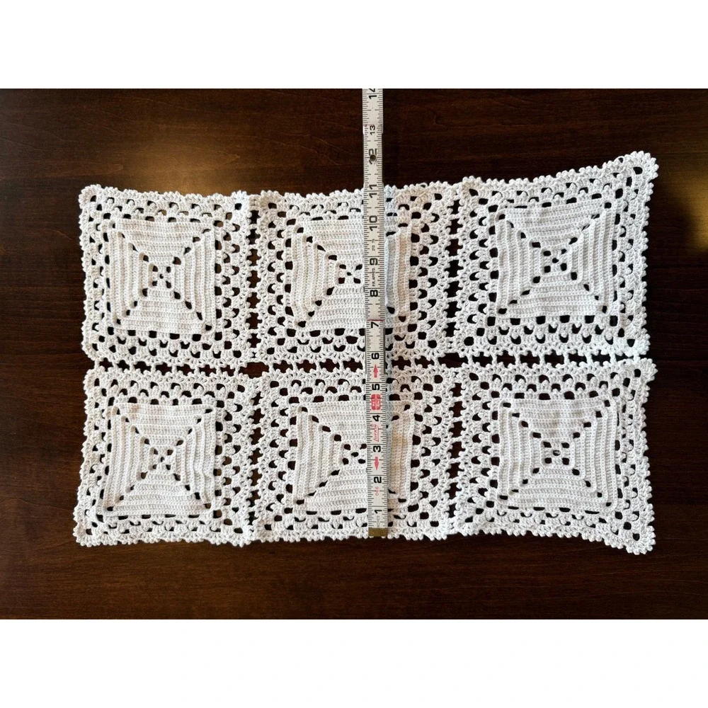 Vintage Crochet Lace Table Runner Doily White Cotton Dresser‎ Scarf 18x11